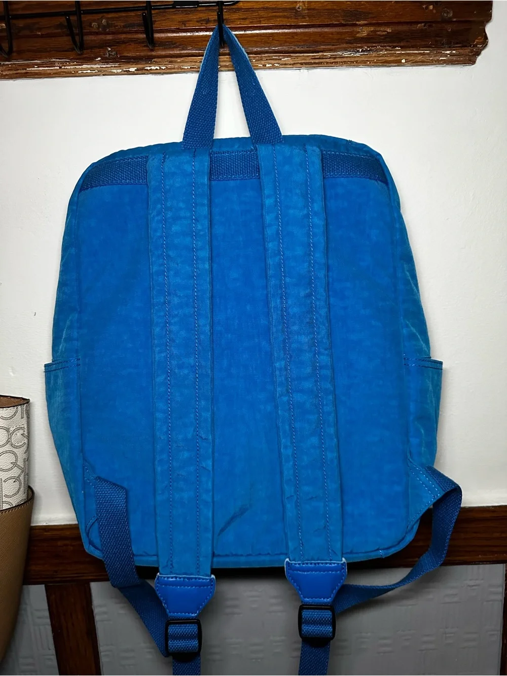 Kipling Bright Blue Nylon Backpack with Keychain Charm